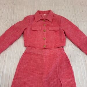 Pink Tweed Cropped Jacket & Matching skort/Skirt Set